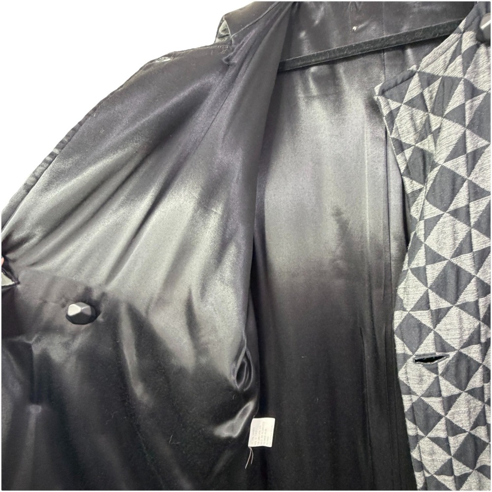 Vintage‎ Quilted Long Wool Coat 2X/3X Made In Italy Black Gray Tumbling Block - Picture 11 of 16